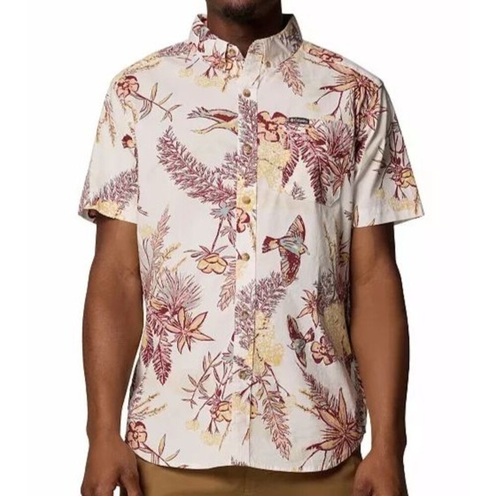 Columbia Mens Large Rapid Rivers Printed Short Sleeve Shirt Sea Salt Outbacked
